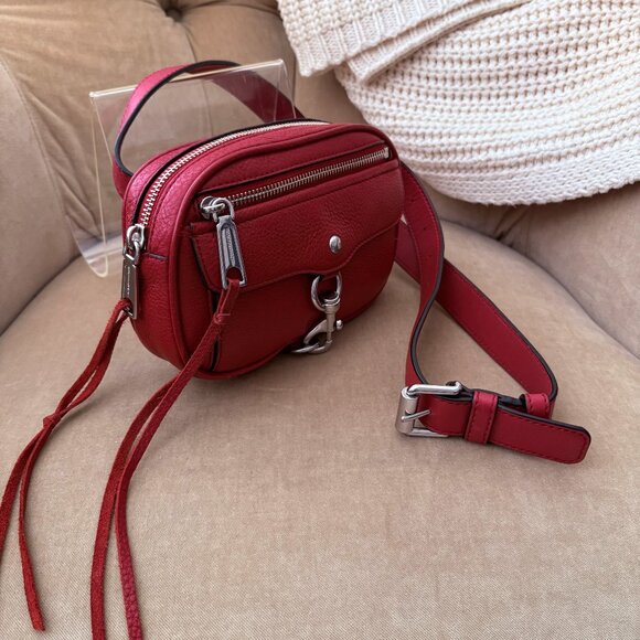 NEW Auth. REBECCA MINKOFF Iconic Blythe Red Pebbled Leather Sling Belt Bag - Picture 2 of 6
